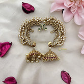 Vriksham Precious Fish Design Cuff Style Jhumka-Red Green & White-Pearls-G18192